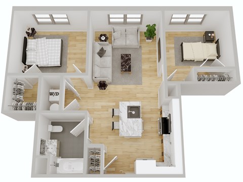 Floor plan for 2 beds, 1 bath, 816 sqft